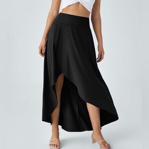 Halara Black High Waisted High-Low Ruffle 2-in-1 Flowy Maxi Dress Size Small